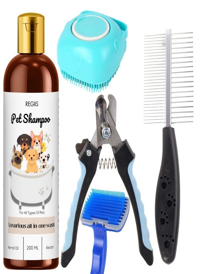 REGIIS Pet Grooming Kit with All-in-One Shampoo, Professional Dog Grooming Set with Brush, Nail Clippers, 200ml Luxurious Wash for All Types of Pets(PACK OF 5) - Image 1